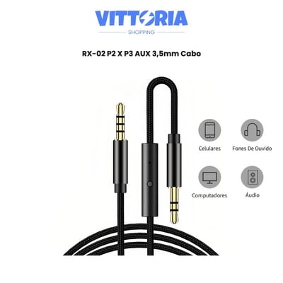 RX-02 P2 X P3 Cabo 3,5mm Cabo De Áudio Com Microfone Para Celular/Headphone/Computador