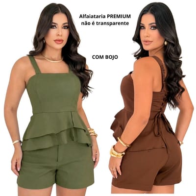 Conjunto Feminino Alfaiataria Short e Blusa Peplum Elegante