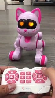 Gato Robô RC Rosa e Fofo com Luzes LED que Brilham, Animal de Estimação Interativo com Sensor de Gestos para Crianças,