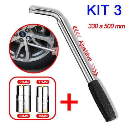Chave de Roda L Ajustável 4 em 1 com 2 Soquetes 17/19/21/23mm
