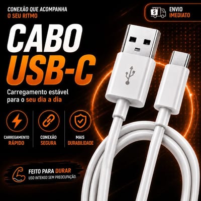 Cabo USB-C Carregador Tipo C Rápido 1M Reforçado Compatível com Android
