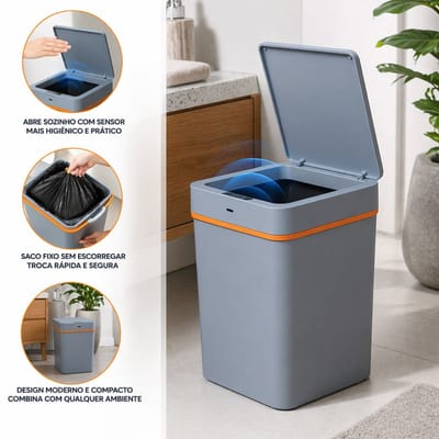 Lixeira Inteligente Automática 12L Recarregável com Sensor