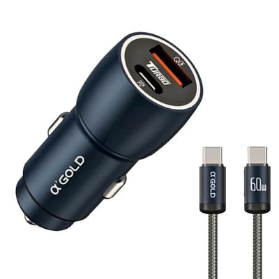 Carregador Veicular Turbo 60W Dual USB e Tipo‑C