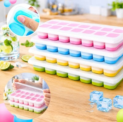 Kit 4 Formas de Gelo Silicone 14 Cubos com Tampa
