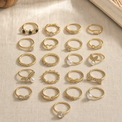 Conjunto com 12 Anéis Femininos Aço Inoxidável Dourado ou Prateado