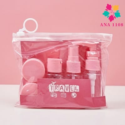 Kit Mini Rosa Frascos para Viagem - Shampoo, Condicionador, Creme, Perfume