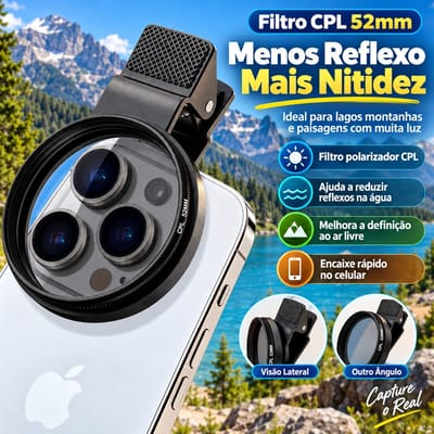 Filtro CPL Lente Polarizador 52mm Clipe Anti Reflexo Fotos Nítidas Com Estojo Portátil Para Câmera Celular