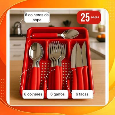 Jogo de Talheres Inox com Suporte Gaveteiro