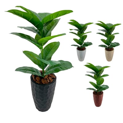 Vaso Polietileno + Planta Artificial Jiboia Folhas Grande