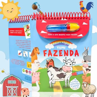 Livro Infantil Pinte com Água Animais da Fazenda c/ Pincel