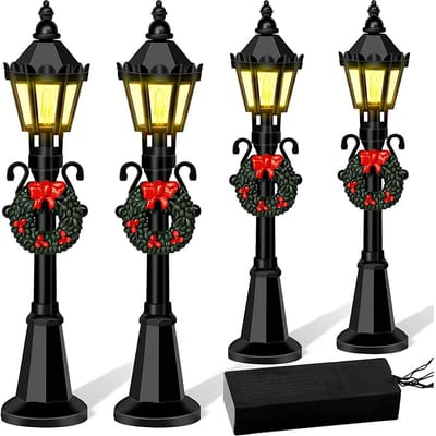 4 Pçs Natal Mini Modelos De Luz Rua Streetlight Miniatura Aldeia Caminho Lanterna Post Para DIY Micro Paisagem Acessório