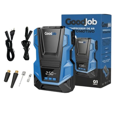 Compressor de Ar Elétrico Portátil 12V 100W Calibrador Bivolt 110/220V AC/DC 150 PSI Carro Casa GJ-100 Goodjob