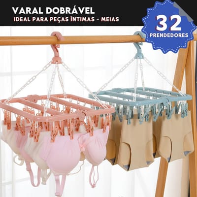 Varal de Roupas Íntimas Dobrável com 32 Prendedores - Mazzal