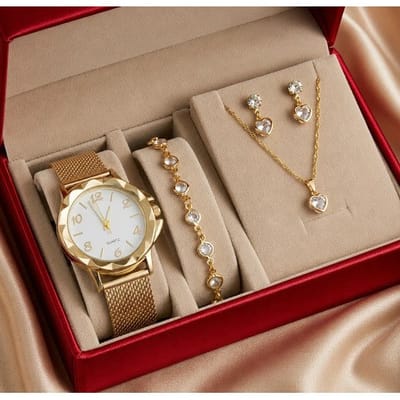 Relógio Feminino + Kit Colar, Brincos e Pulseira