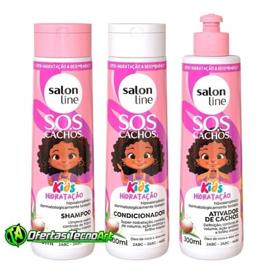 Kit Shampoo + Condicionador + Ativador de Cachos SOS Cachos Kids Hidratação Salon Line