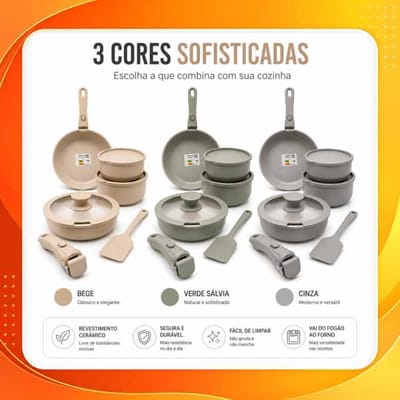 Jogo de Panelas 12 Peças Antiaderente Diamond Cerâmica