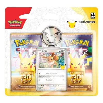 Jogo de Cartas - Blister com Moeda - Pokémon 30 Anos - Eevee - Copag
