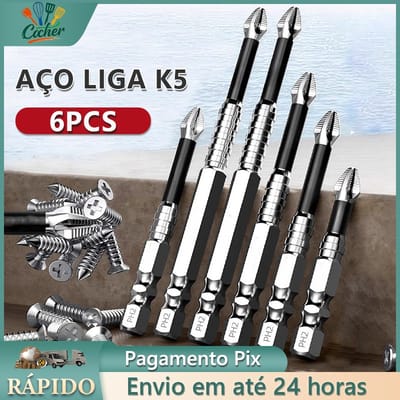 Kit 6 Ponta Bits Magnéticas K5 Ph2 Philips para Chaves Elétricas