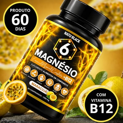 Magnésio 6 em 1 com Vitamina B12 Metilcobalamina Maracujá