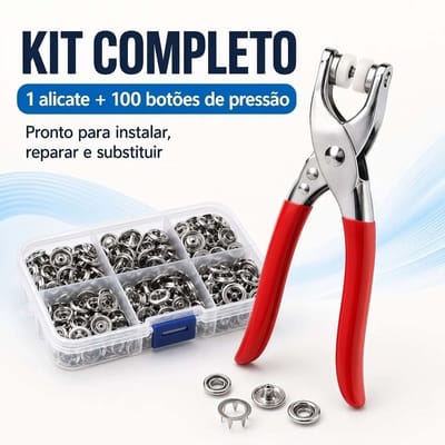 Kit Alicate Aplicador de Botões + 100 Botões de Pressão Metal Inoxidável