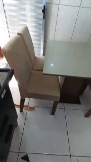 Conjunto Sala de Jantar Mesa Tampo de Vidro com 4 Cadeiras Rustic/Crema/Imperial Madesa Evelin