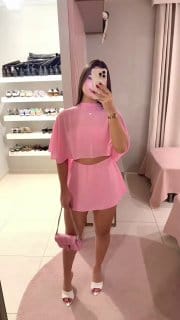 Conjunto Feminino 3 Peças Short Saia, Blusa e Capa