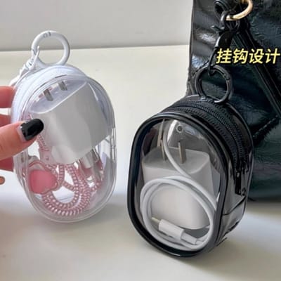 Mini Bolsa Portátil com Zíper Transparente para Fone e Carregador