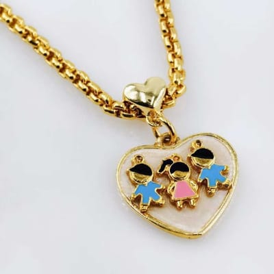 Colar Elo Português Pingente Filhos Ouro 18k