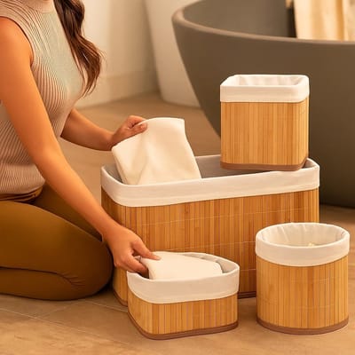 Kit 4 Cestos de Bambu Multiuso