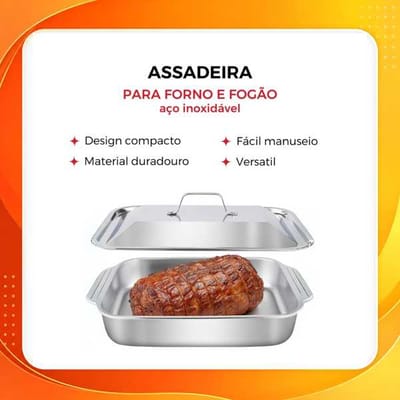 Assadeira de Cozimento em Aço Inoxidável com Tampas, Antiderrapantes Resistente a Altas Temperaturas
