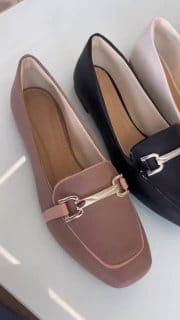 Mocassim Feminino Bico Quadrado Confortavel Enfeite ABS Dourado Calçado Sapatilha Moda Casual