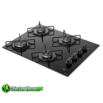 Cooktop 4 Bocas a Gás Atlas Agile Up com Mesa de Vidro e Queimador Mega Chama Preto Bivolt