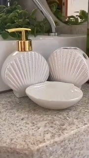 Kit Banheiro Lavabo Porta Sabonete Líquido Fundo do Mar