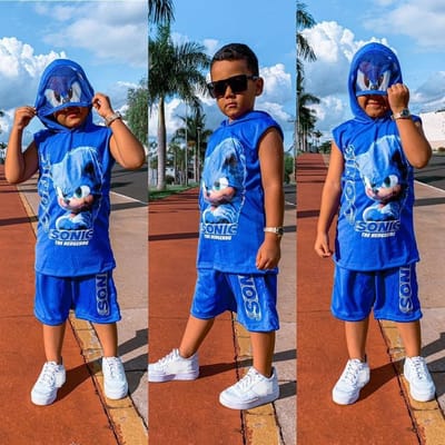 Fantasia Sonic Infantil Conjunto Camisa Bermuda Temático