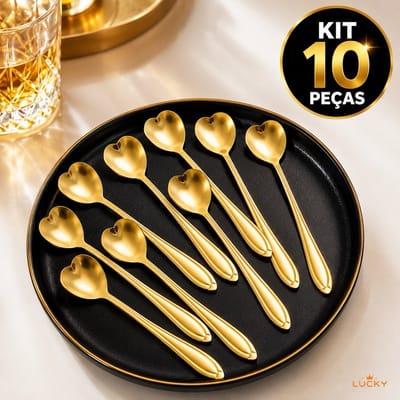 Kit 10 Colheres Coração Fofa Aço Inoxidável