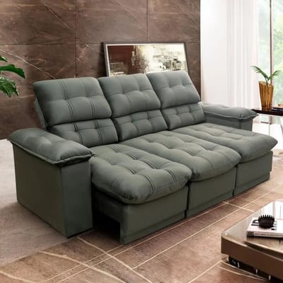 Sofá Retrátil e Reclinável Atenas, 2,30m, Suede Velut Cinza