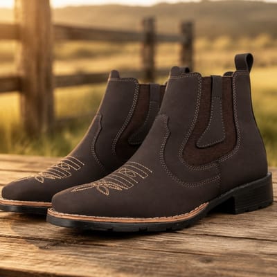 Botina Bota Texana Cano Curto Masculina Country Bico Quadrado Bordada Western Rodeio Fazenda