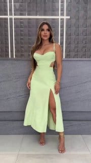 Vestido Mídi Feminino com Fenda Lateral e Amarração