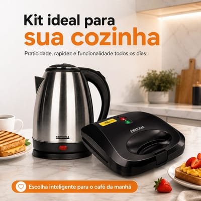 Startools Kit Chaleira Elétrica Inox + Sanduicheira Grill 2 em 1
