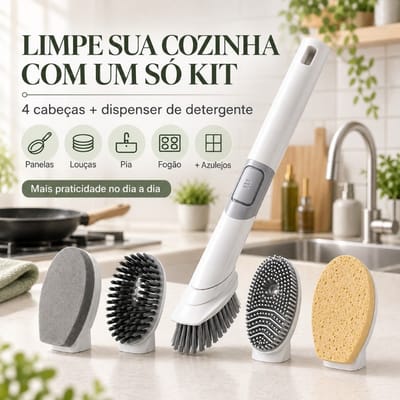 Escova de Limpeza Cozinha 4 em 1 com Dispenser