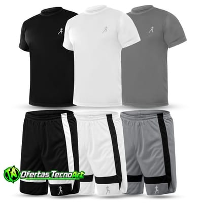 Kit 3 camisetas Camisas Masculina Boneco + 3 Bermudas Shorts Academia Dupla