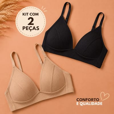 Kit 2 Sutiã Sem Aro com Bojo Canelado Macio