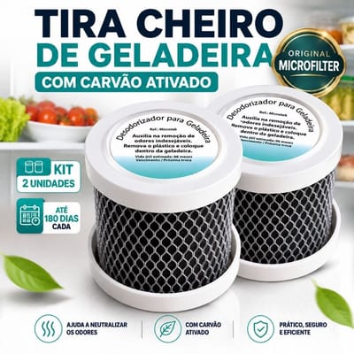 Kit 2 Tira Cheiro Geladeira Desodorizador Anti Odor Carvão Ativado O Original Microfilter