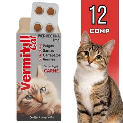 Comprimidos Anti Vermes e Pulgas para Gatos - Mastigáveis Sabor Carne