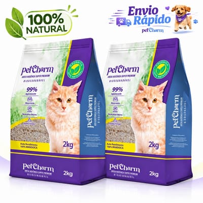 Areia Higiênica para Gato Pet Charm Mandioca 2kg ou 4kg