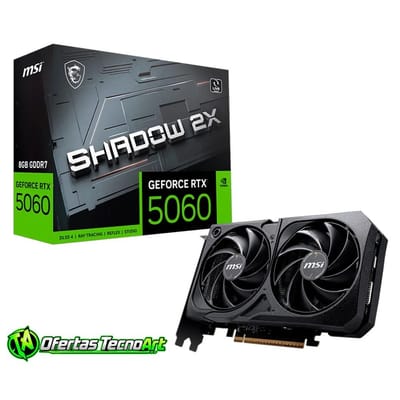 Placa de Vídeo MSI GeForce RTX 5060 Shadow 2X OC, 8GB, GDDR7, 128-bit, 912-V537-038
