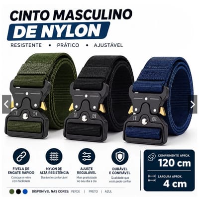 Moda Cinto Largo Masculino Nylon Fivela Liga Reforçada e Engate Rápido Resistente