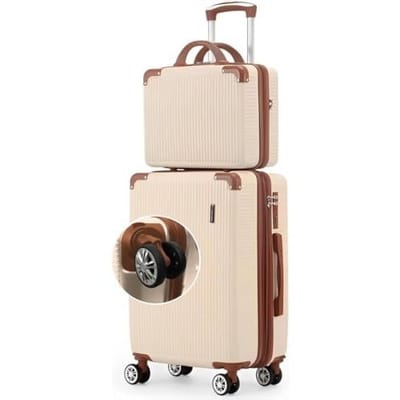 Mala de Bordo 10kg com Frasqueira Bagagem de Mão Expansivel Aprovada ANAC com 4 Rodas duplas 360° Cadeado AntiFurto TSA Mala de Viagem Alça Lateral com Divisória, Leve Resistente Bege