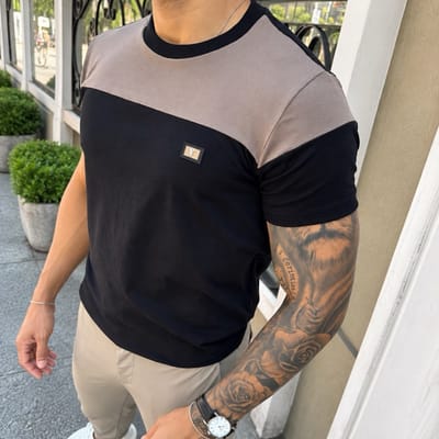Camisa Masculina Cotton Peruano Premium Bicolor Manga Curta Casual