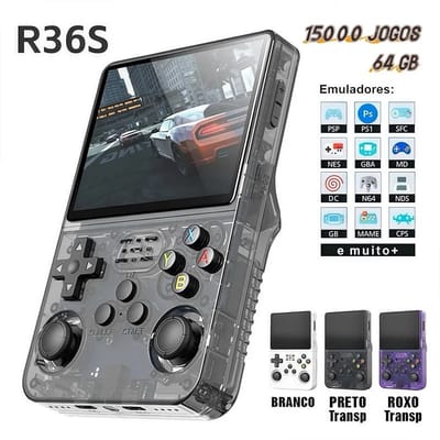 Console portátil R36S 64g Linux tela IPS 3.5" +15000 jogos